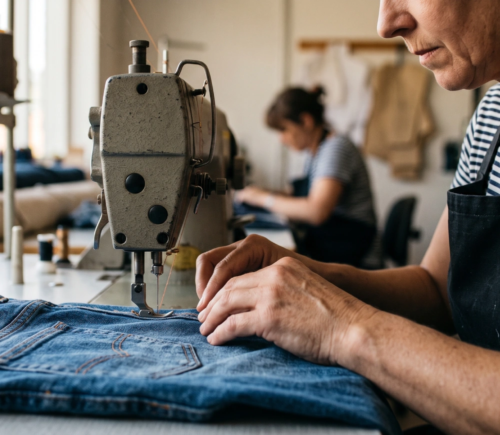 Person using sewing machine