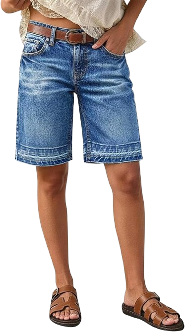 Mid Rise Bermuda Denim Shorts for Women
