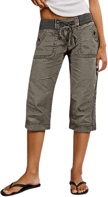 Button Decor Vintage Crop Pants with Pockets